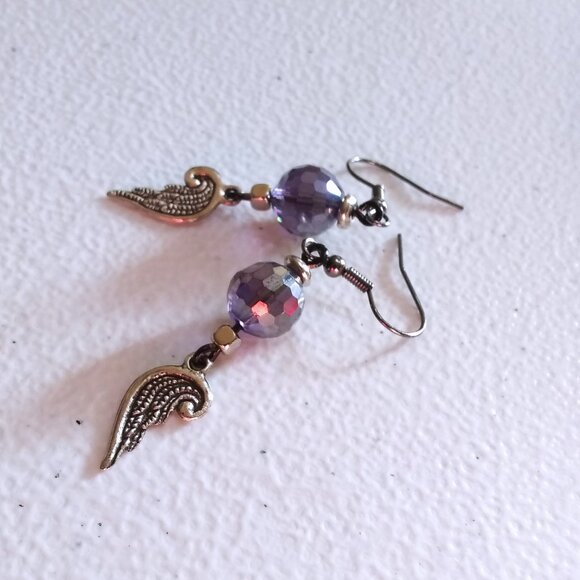 Angel Wing Bling Dangle Earrings - Sweetheart Daughter Gift for Her - Picture 2 of 6